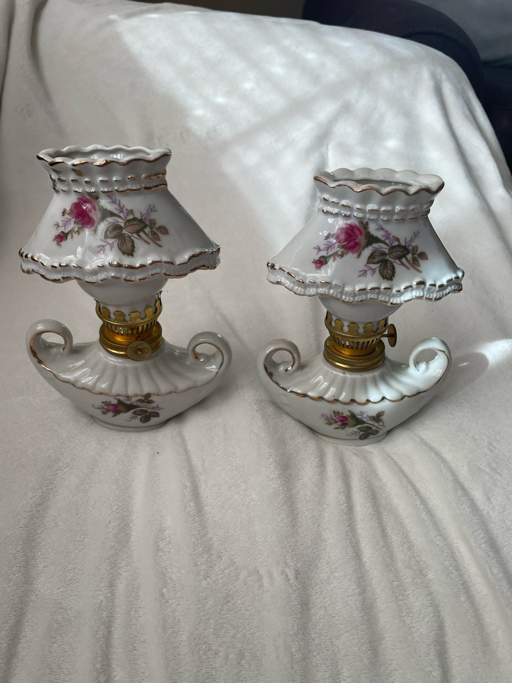 Set Of Two Vintage Royal Rose Mini Oil Lamps
